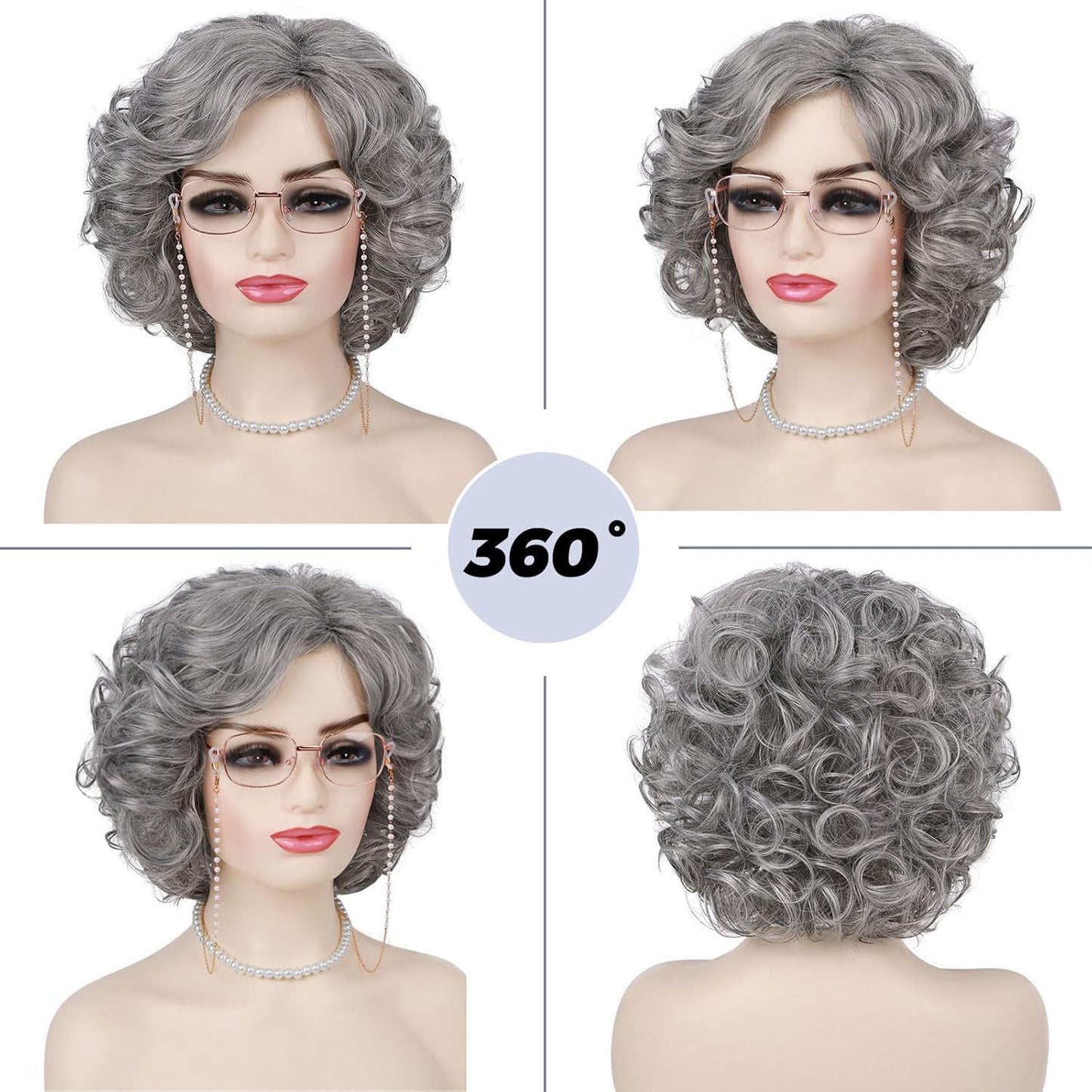 Women's Headgear Halloween Party Granny Grey Split Wig Short Curly Hair