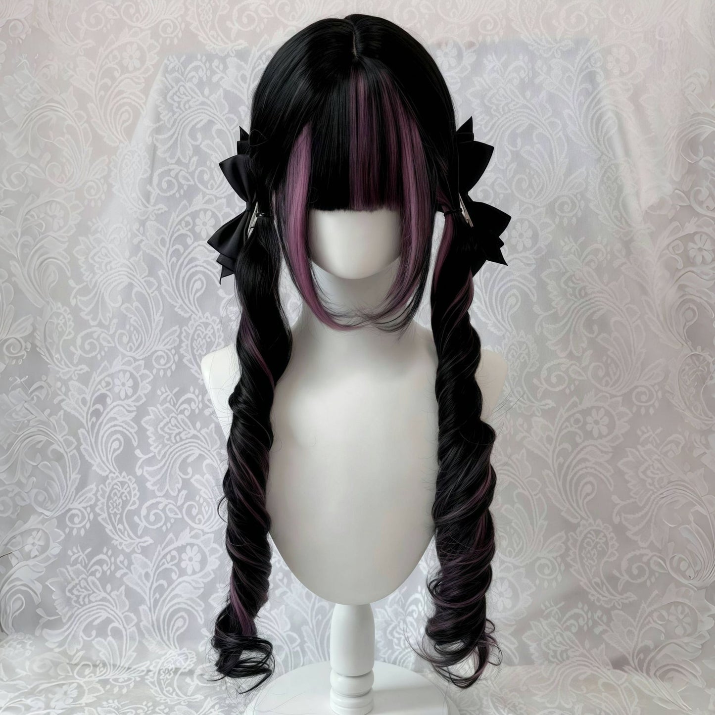 Dyed Double Ponytail Female Roman Roll Lace Curly Hair Bangs Wig Long Curls