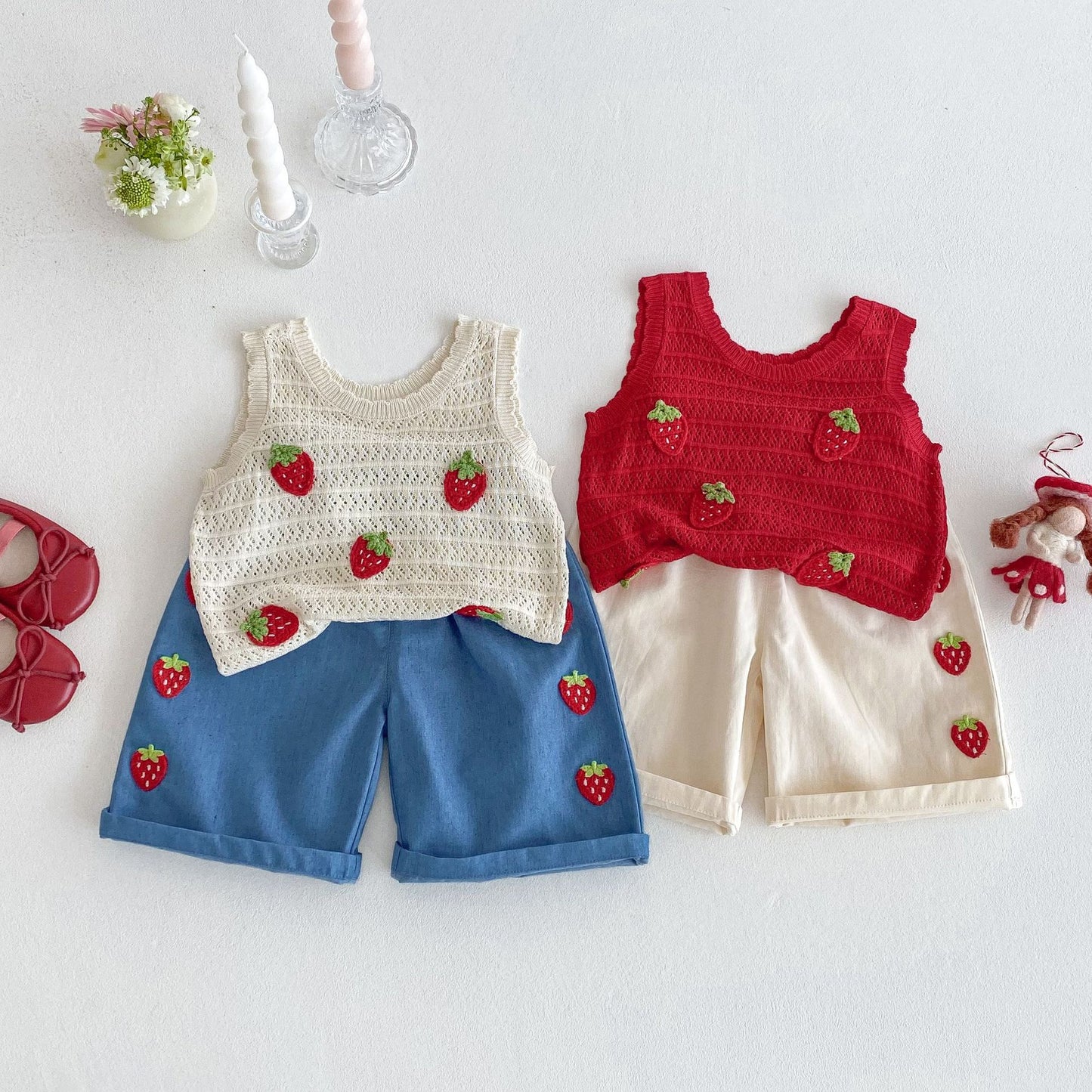 Children's Vest Summer Cute Patch Strawberry Korean Casual Children's T-shirt