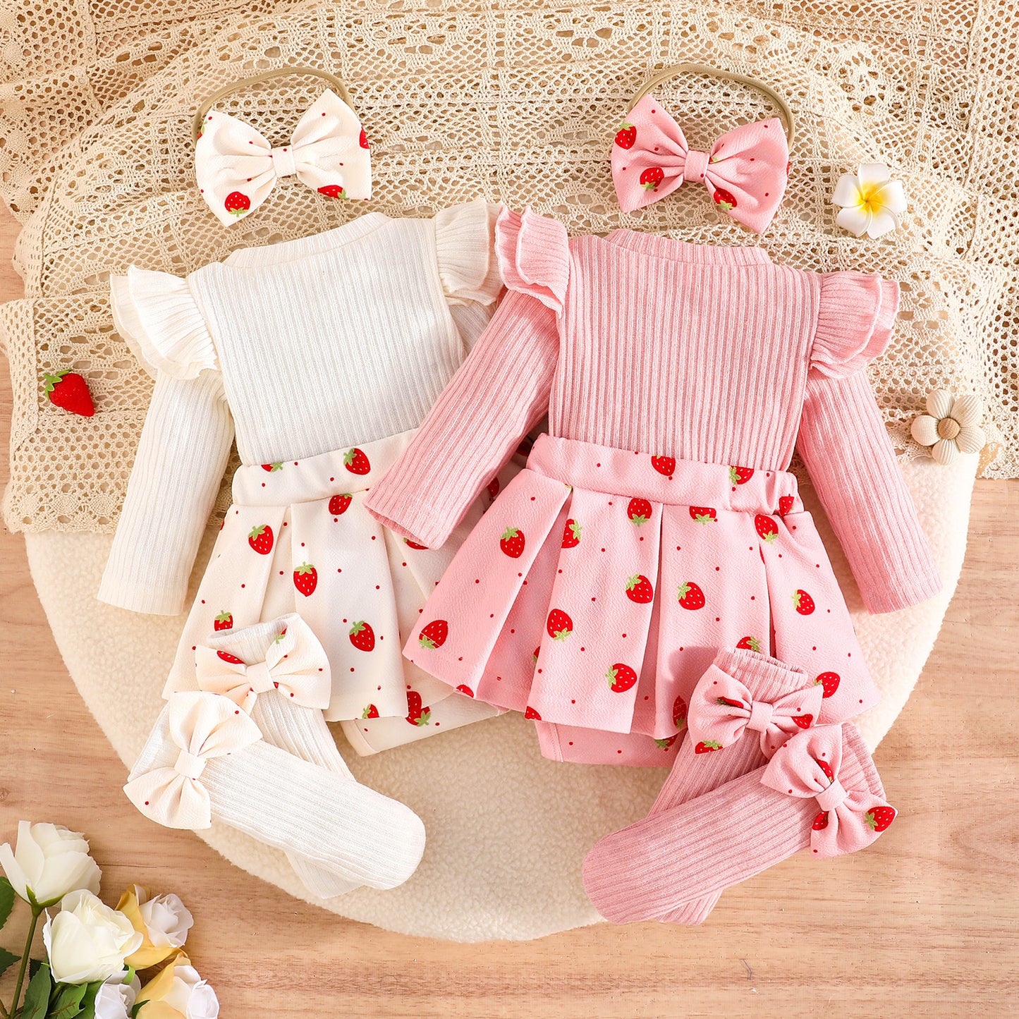 Print Triangle Rompers Headscarf Bow Socks Sweet Cute Jumpsuit, Climbing Suit