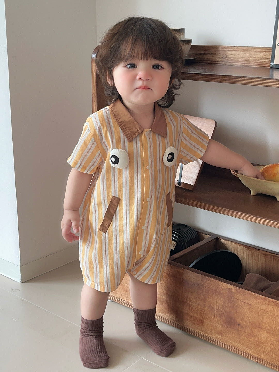 Cotton Romper Boy One-piece Striped Big Jumpsuit, Climbing Suit