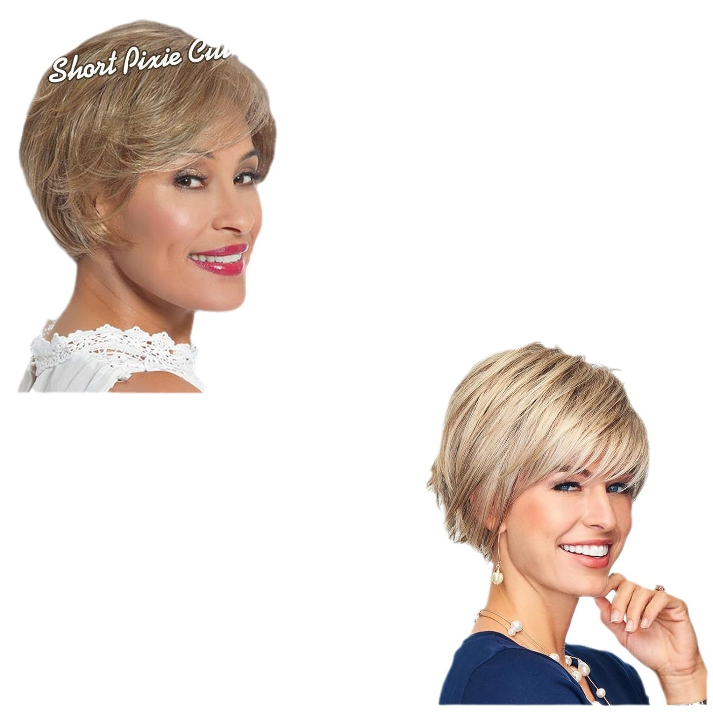 Women's Best-selling White Human Golden Split Fiber Wig Short Straight Hair