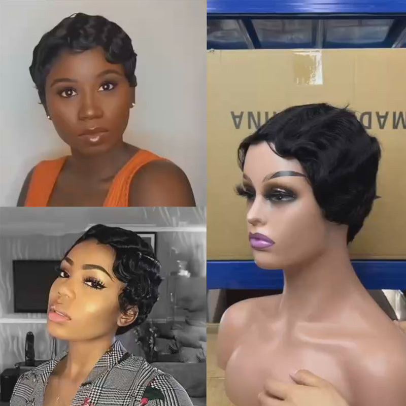 Casual Graceful Female Real Retro Style Wig Short Curly Hair