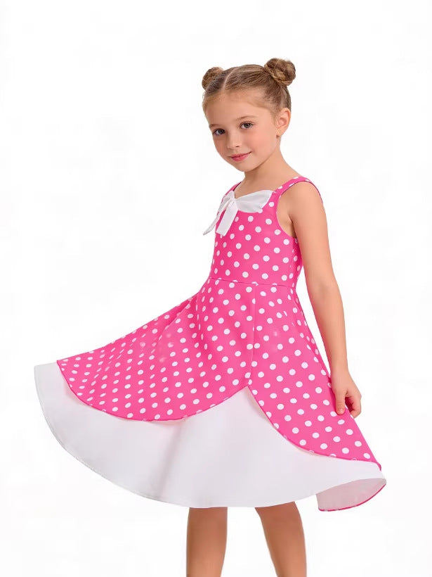 Children's Clothing Vintage Cherry Print Sweet Bow Irregular Strap Children's Dress
