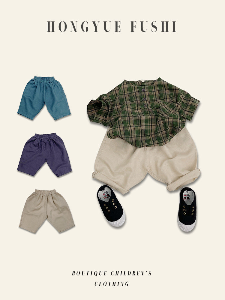 Children's Linen Middle Cropped Summer Korean Style Boys Baggy High Children's Pants