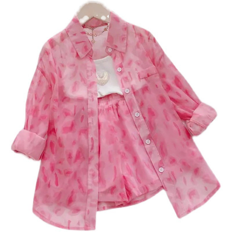 Children's Summer Set Chiffon Long Sleeve Shorts Sun Protection Clothing Children's Suit