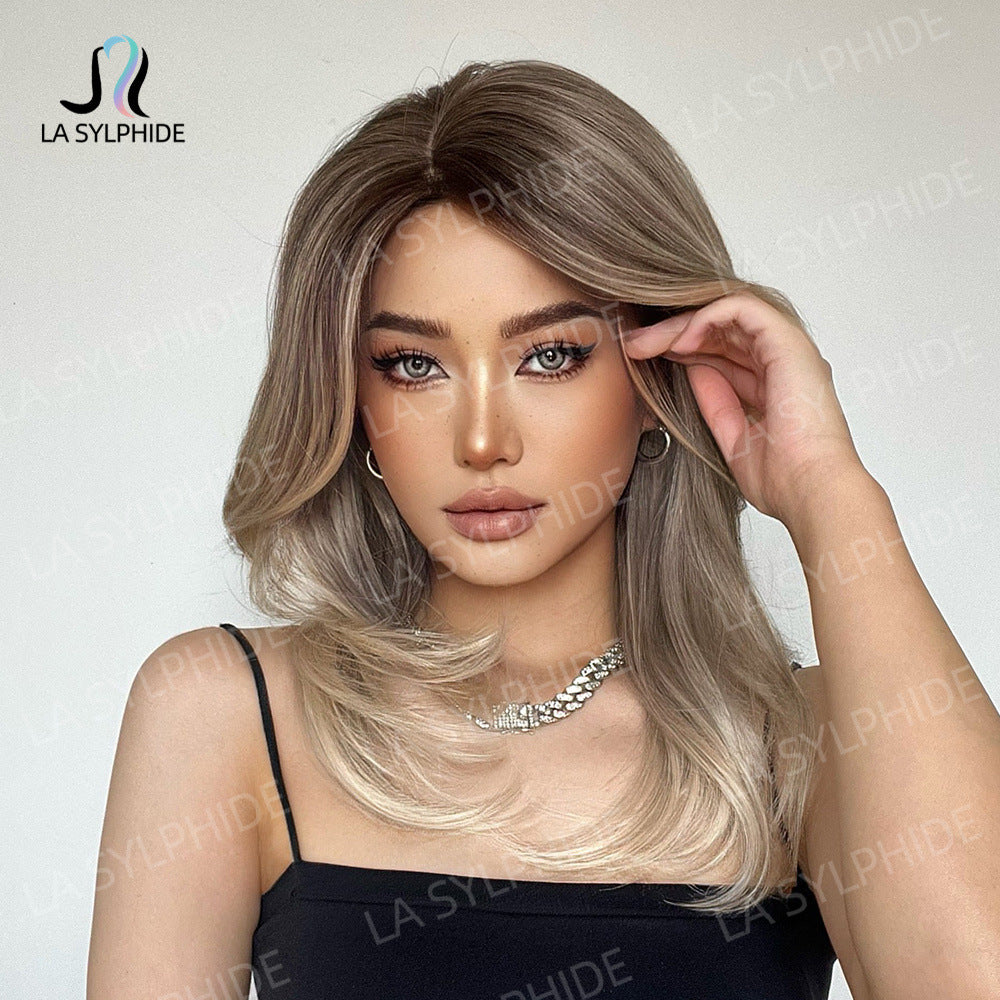 Platinum Gradient Color Chemical Fiber Soft Long Straight Wig