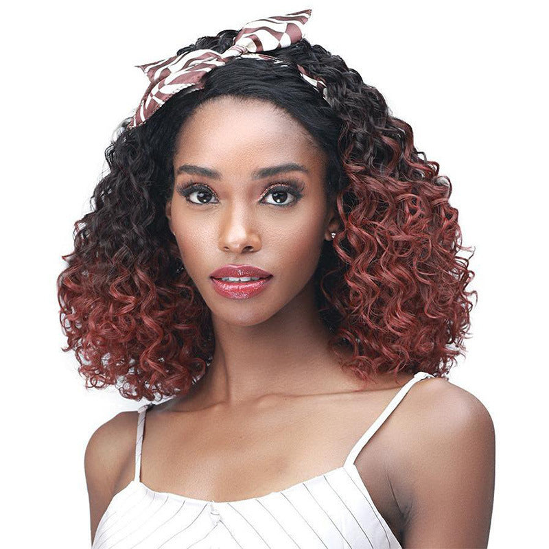 Women's Wigs With Small Curly Gradient Color Wig Short Straight Hair
