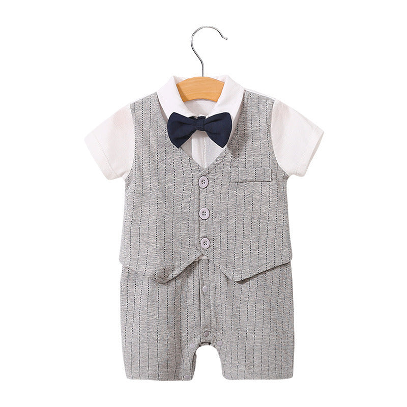 Children's Class Clothes Born One Year Old Gentleman Short Sleeve Rompers Jumpsuit, Climbing Suit