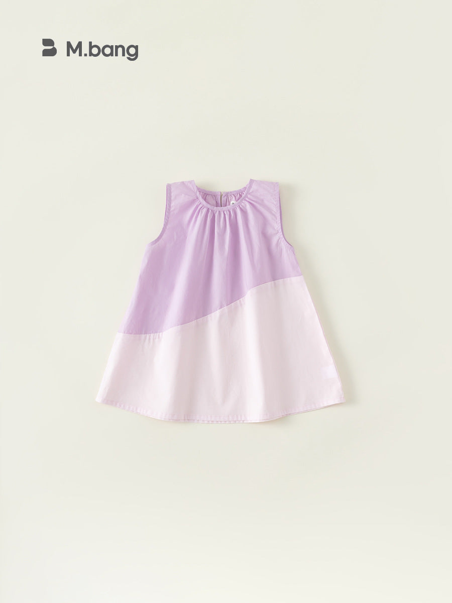Children's Pastoral Style A- Line Skirt Color Matching Thin Sleeveless Children's Dress