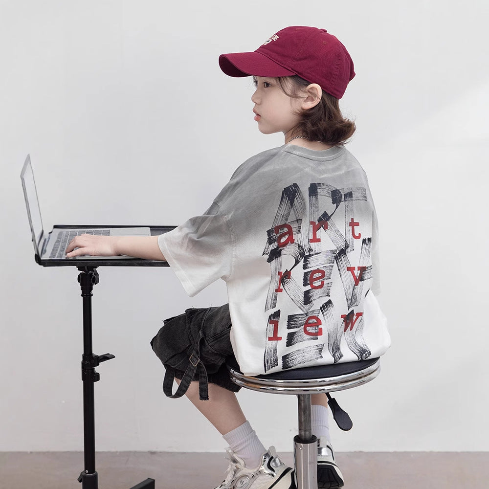 Children's Boy's Short-sleeved Summer Clothes Fashion Half Sleeve Older Cotton Tops Children's T-shirt