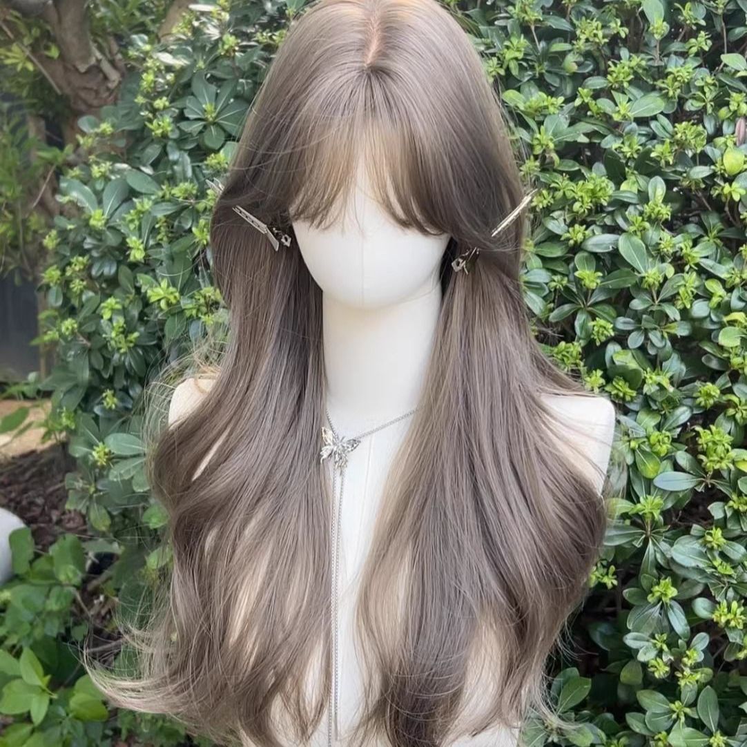 Women's Beige Brown Curly Hair Lazy Bangs Big Wave Simulation Atmosphere Wig Long Curls