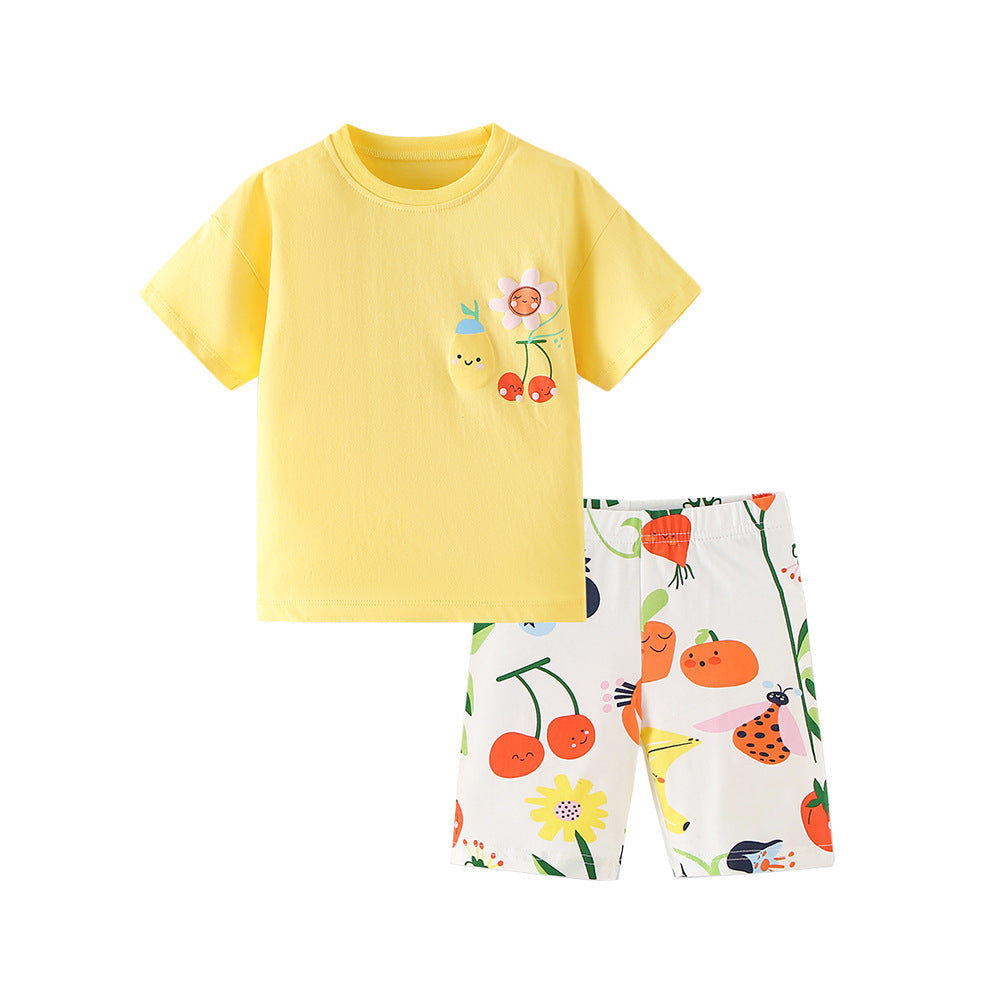 Children's Cartoon Fruit Round Neck Printed Short-sleeved Children's Suit