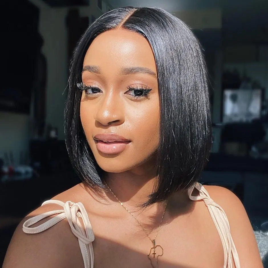 Slouchy Lace Straight Bob Brazilian Human Real Hair Wig
