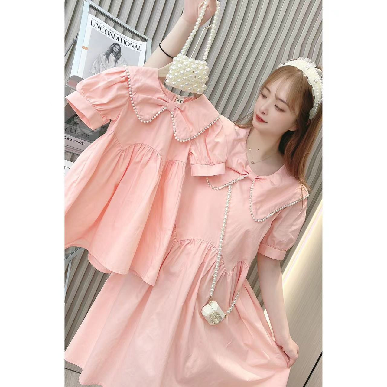 Durable Summer Korean Pearl Solid Color Children's Dress