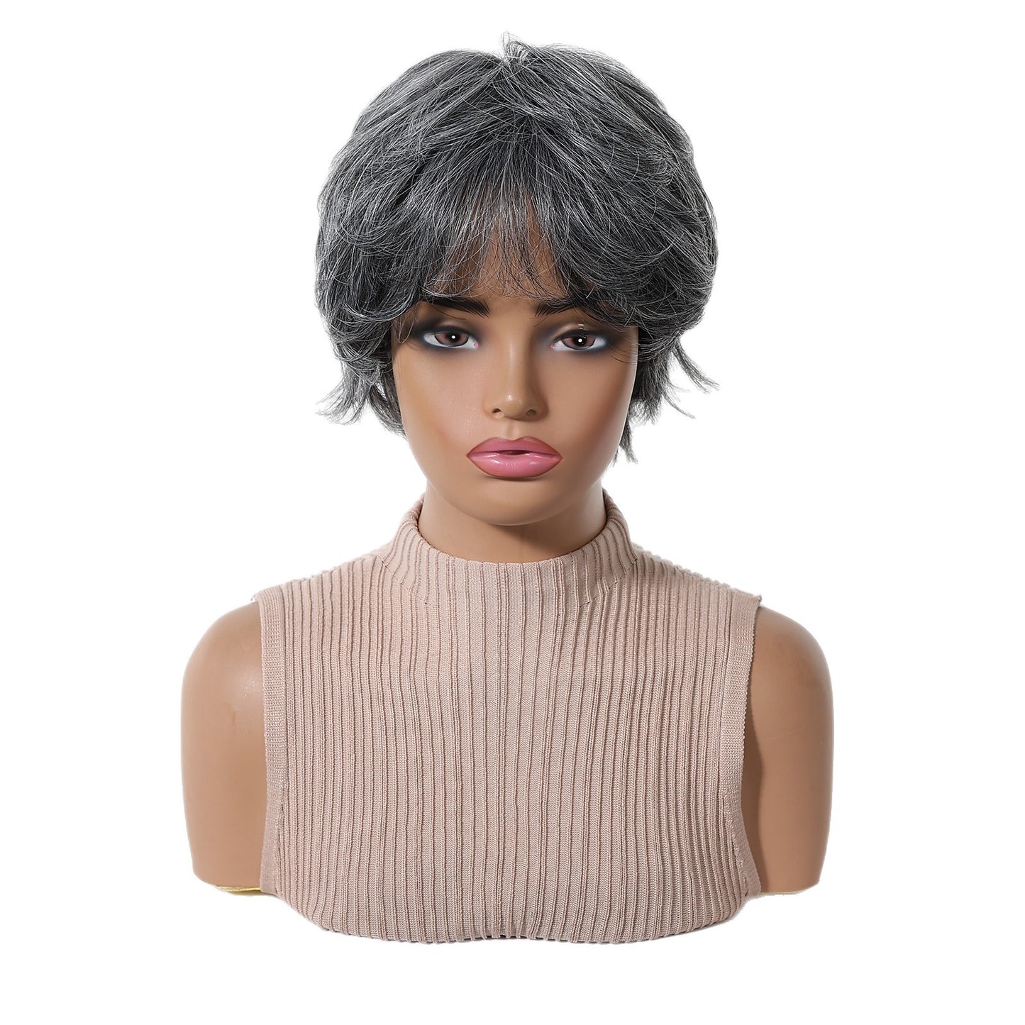 Stylish Sier Gray Grandma Chemical Fiber Wig Short Straight Hair
