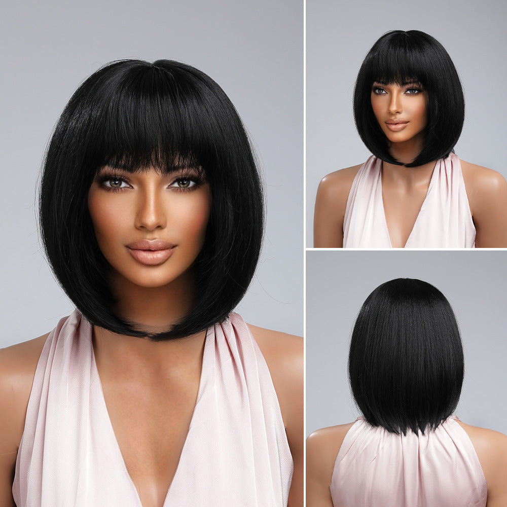 Trendy Female Gradient Wave Chemical Fiber Wig Short Straight Hair