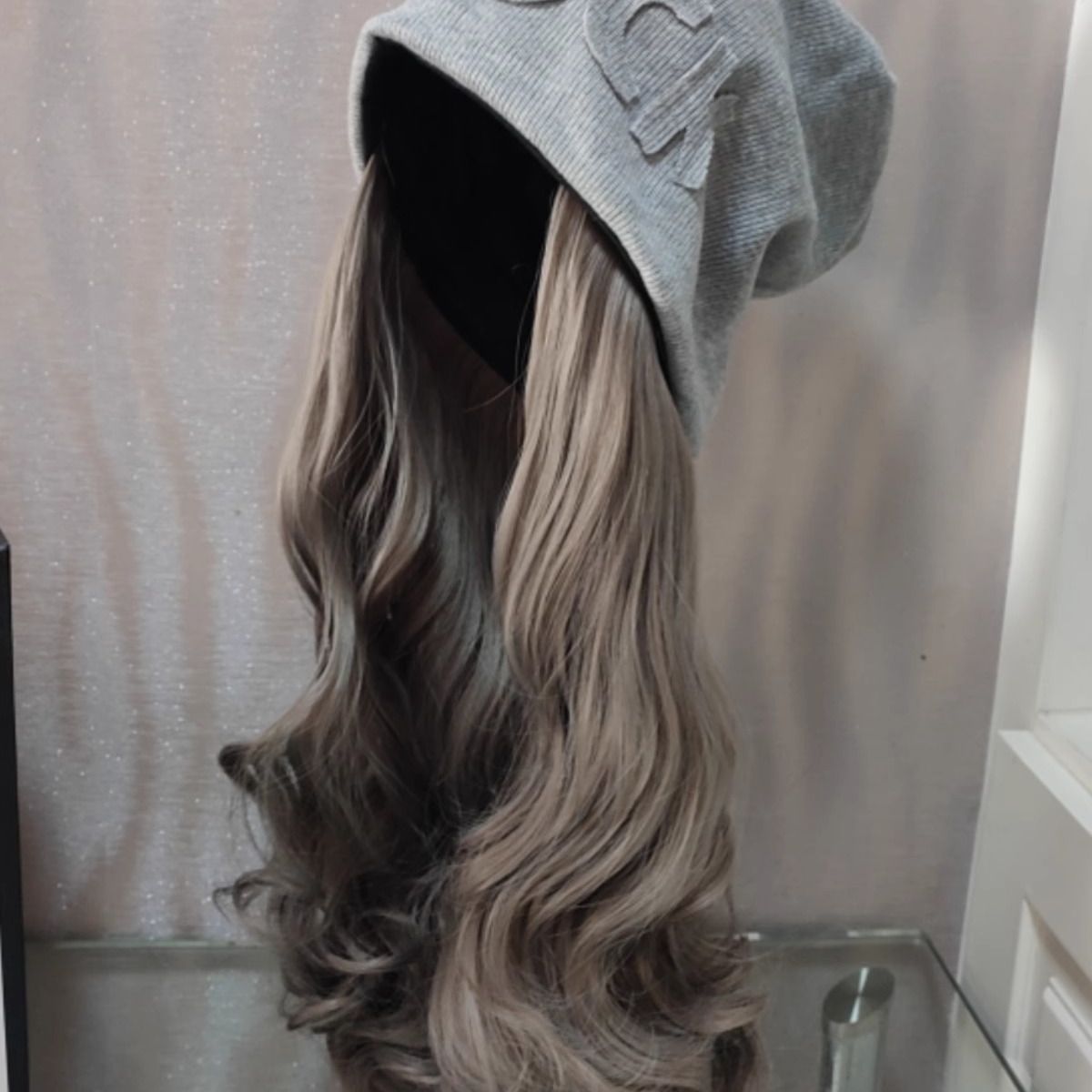 Women's Fashion Tide Gray Pile Heap Cap Street Wig Long Curls