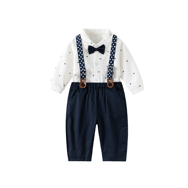 Children's Clothes Banquet Long-sleeved Shirt Suspender Pants Children's Suit