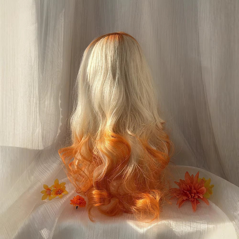 Afterglow White Orange Gradient Big Wave Curly Hair Wig Long Curls