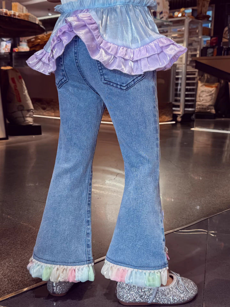 Children's Jeans Fashionable Bell-bottom Cartoon Mermaid Trousers Children's Pants