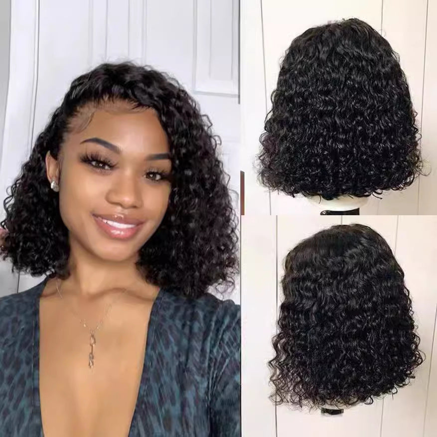 Women's Hand Wrapped Lace Screen Small Front Wig Short Curly Hair