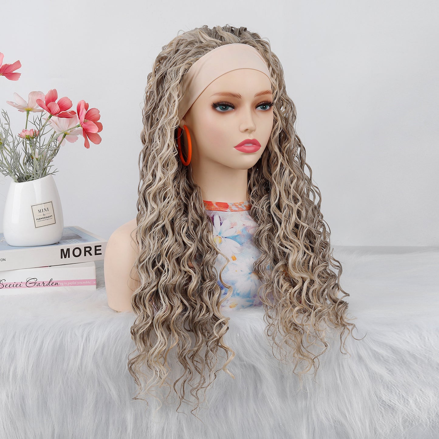 Women's Fiber Roll Ice Silk Band Small Curling Iron Wig Long Curls