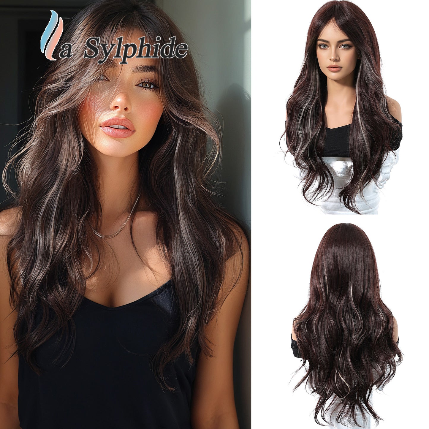 Live Broadcast Brown Golden Gradient Rose Net Mechanism Bangs Fashion Wig Long Curls