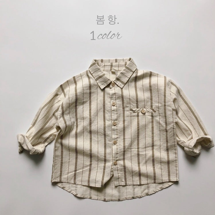 Children's Ramie Small Striped Spring Korean Style Boys Temperament Lapel Children's Shirt