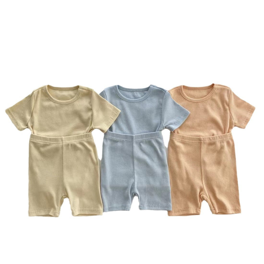Shorts Soft Two-piece Solid Color Rib Children's Suit