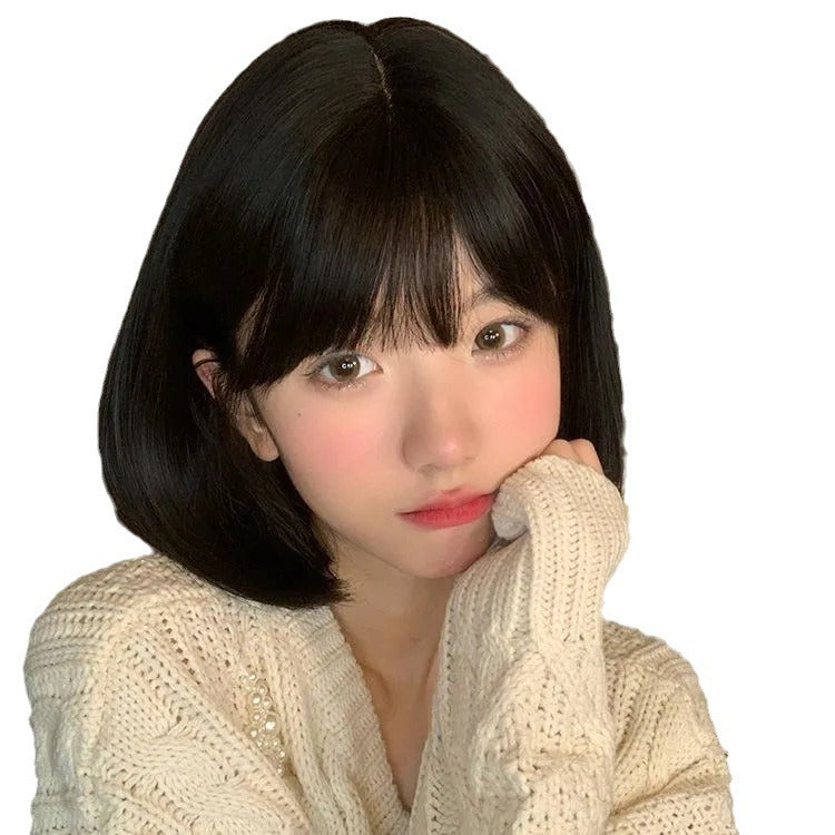 Women's Linen Summer Daily Wave Head High Skull Wig Short Straight Hair