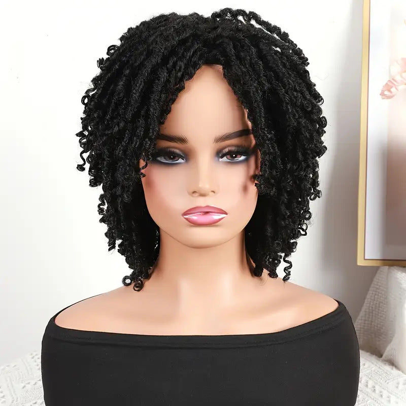 African Wigs With Small Dreadlocks Headgear Hollow Wig Short Curly Hair