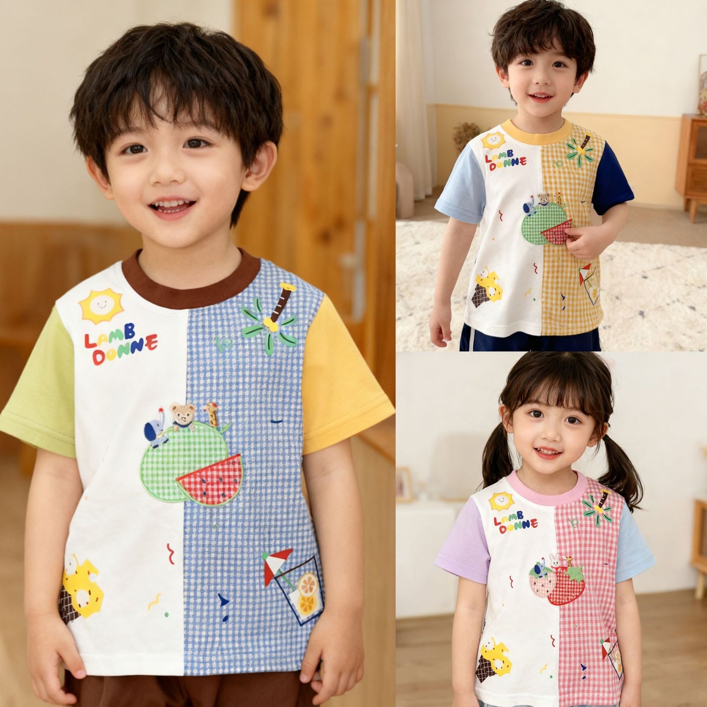 Children's Summer Short-sleeved Round Neck Cartoon Embroidery Children's T-shirt