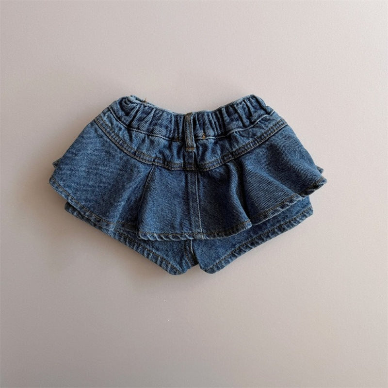 Denim Shorts Korean Style Solid Color Floral Cute Western Anti Children's Pants