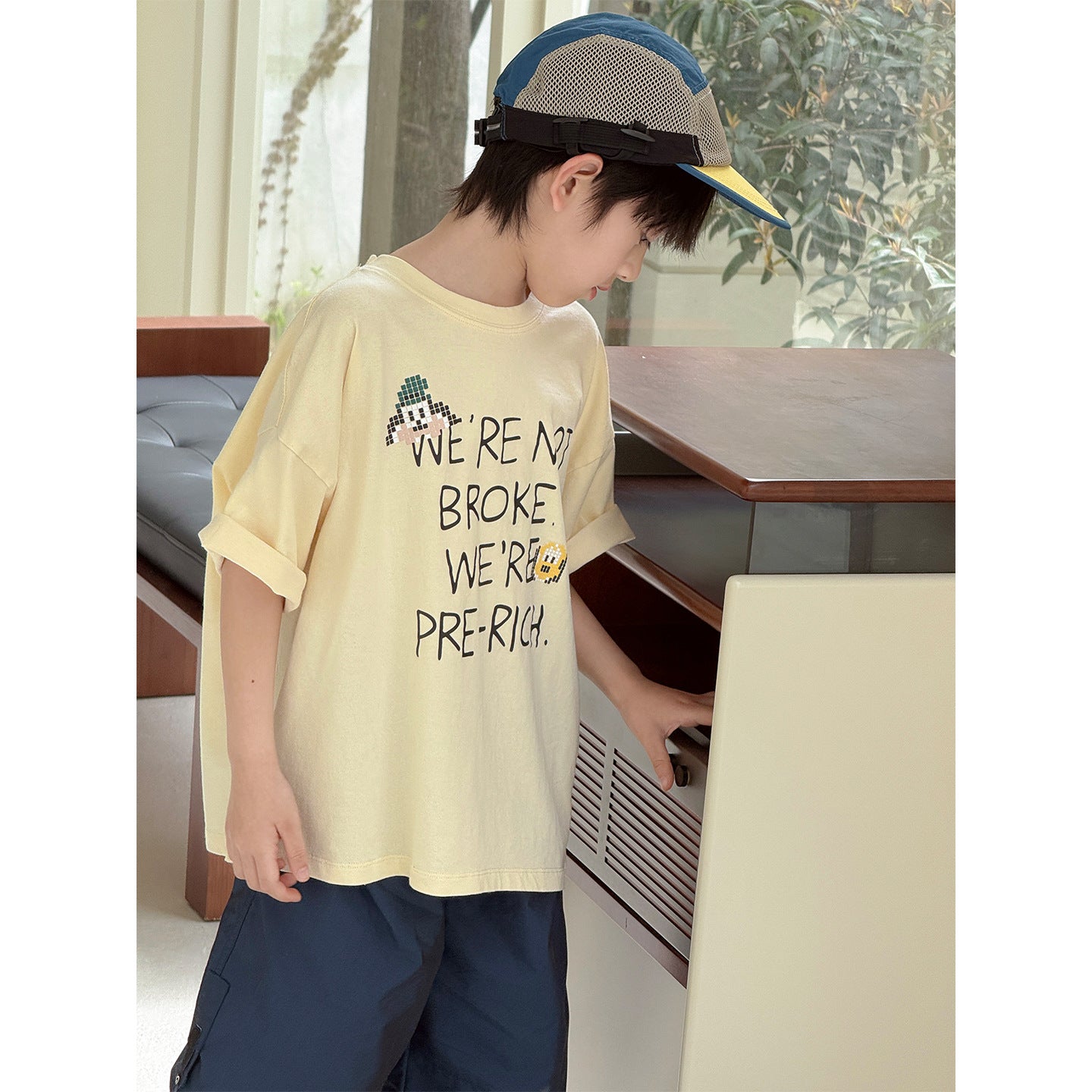 Children's Letter Printed Round Neck Boys Casual Loose Soft Children's T-shirt