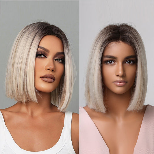 Female Gradient Color Collarbone Length Haircut Simulation Medium Wig Short Curly Hair