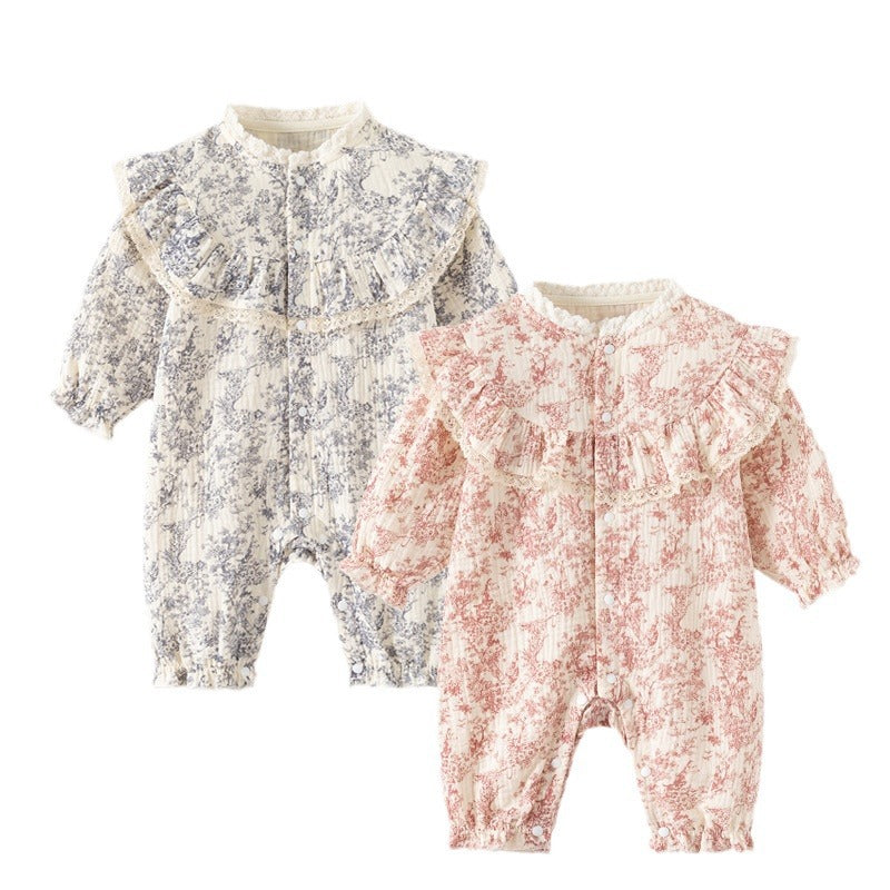 Floral Jumpsuit Born Cotton Clothes Chinese Style Ink Painting Princess Jumpsuit, Climbing Suit