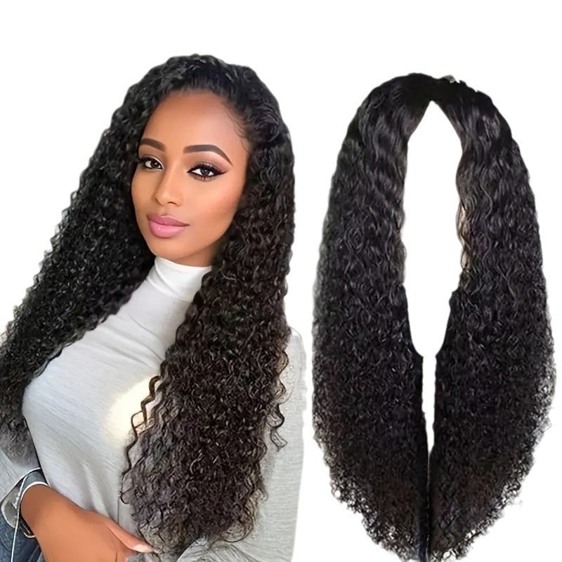 Women's African Black Medium Curly Hair Small Wig Long Curls