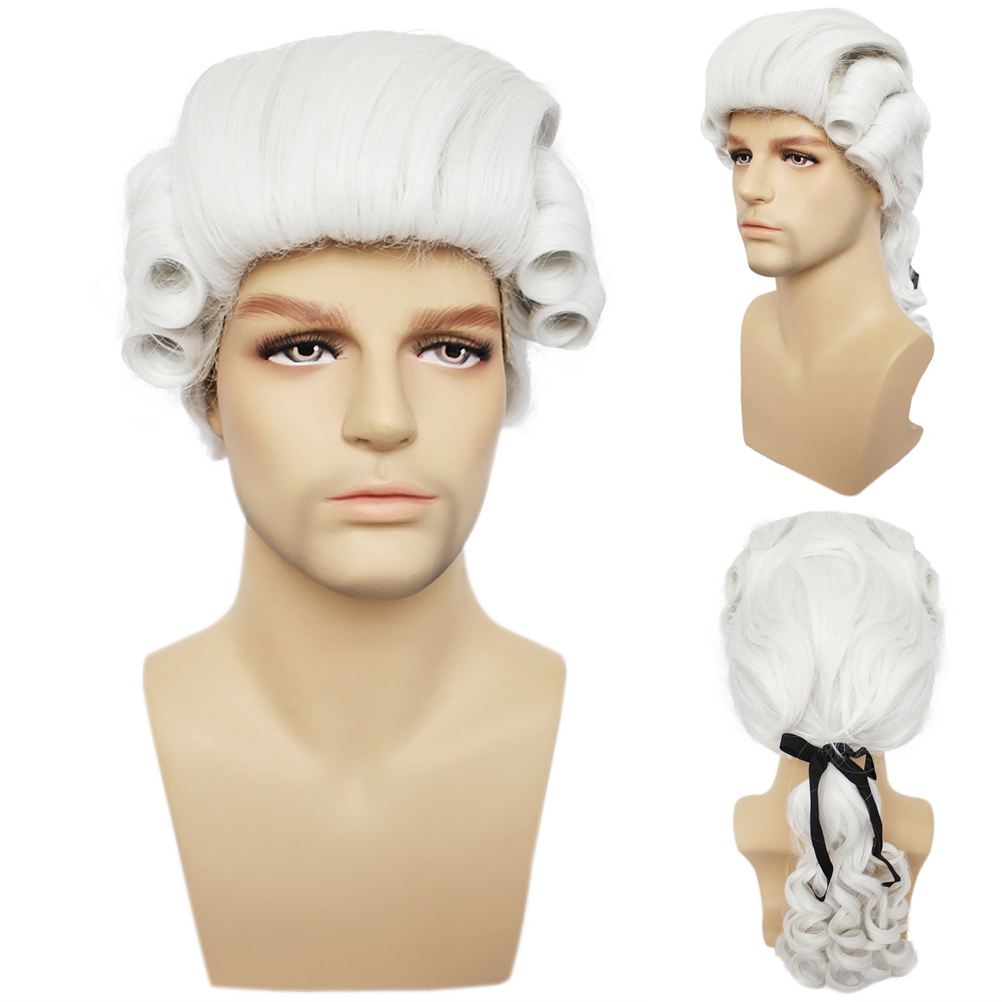 Masquerade Male Baroque Colonial Fiber Synthetic Real Hair Wig