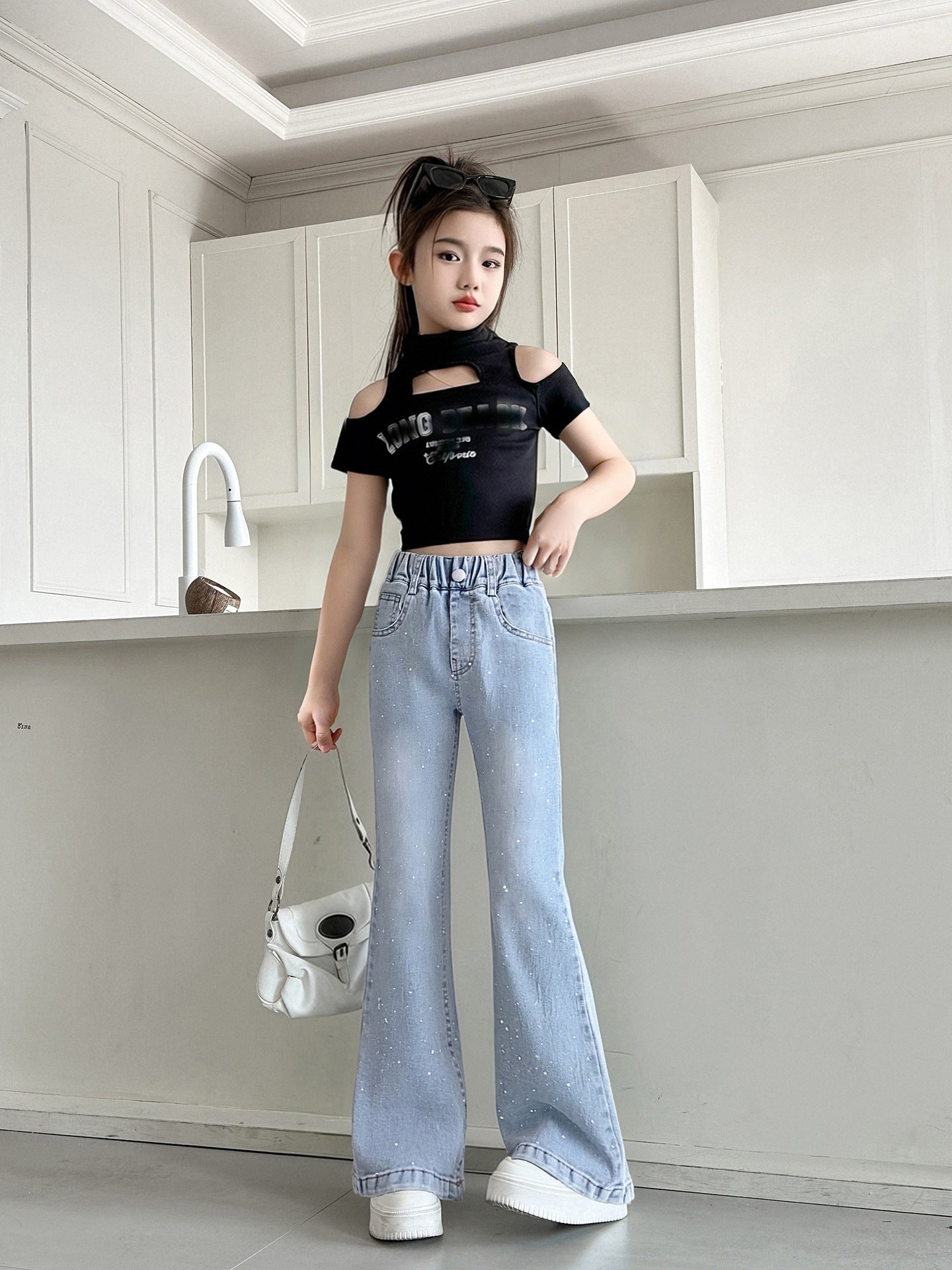 Stretch Flared Summer Korean Style Western Slimming Jeans Thin Mosquito Children's Pants