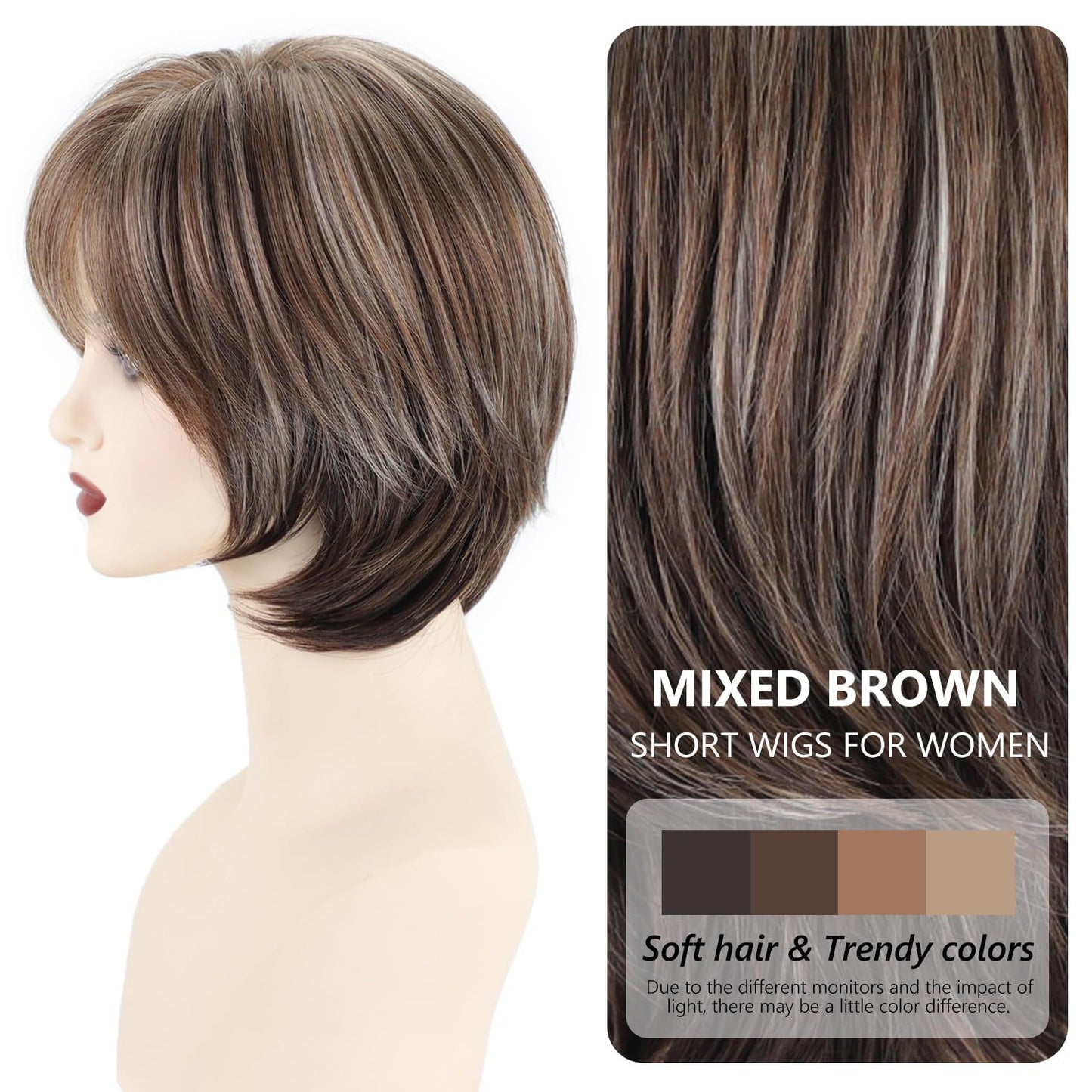 Women's Brown Mixed Color Fashion Synthetic Wigs Wig Short Straight Hair