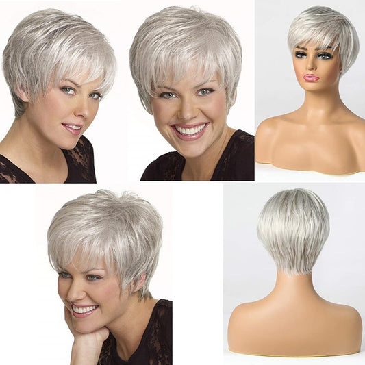 Trendy Human Mechanism Gray Granny Grey Real Hair Wig