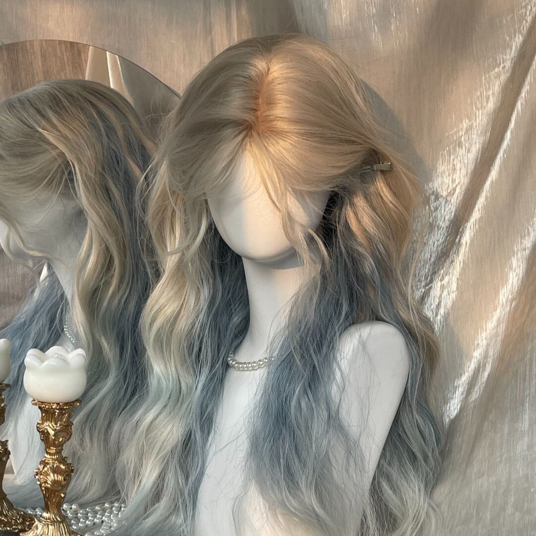 Women's Blue Gradient Layered Dyed Atmosphere Curly Hair Wig Long Curls