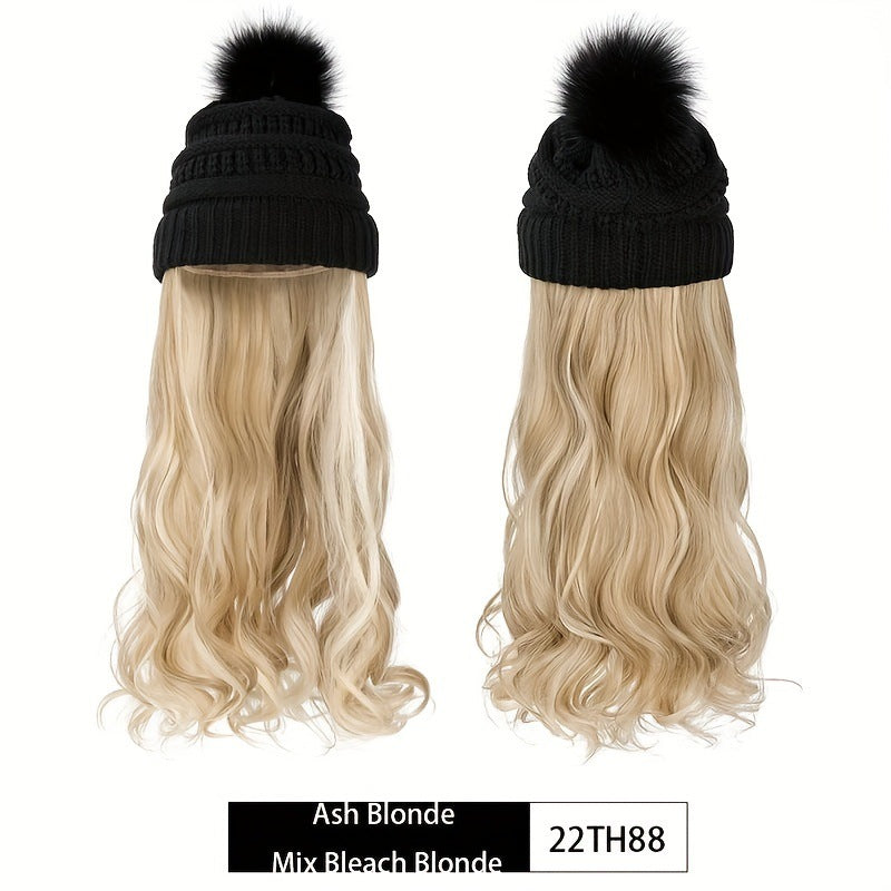 Women's Winter Knitted Hat Integrated Daily Wear Wig Long Curls