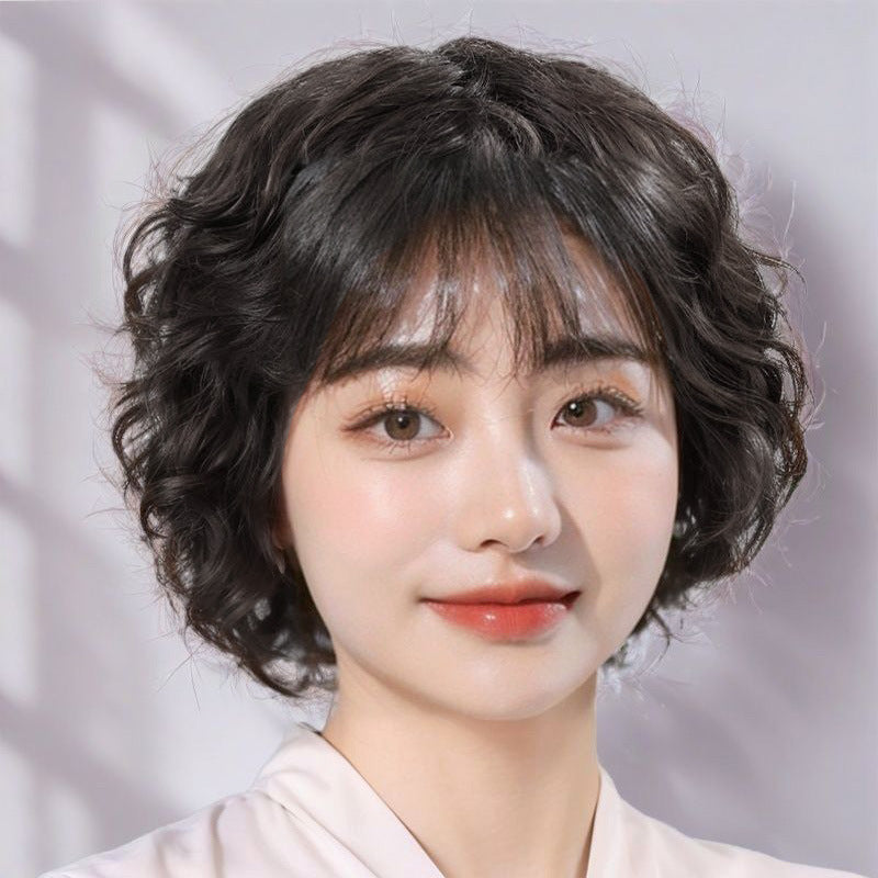 Women's Natural Lady Mom High-grade Elegant Bangs Wig Short Curly Hair