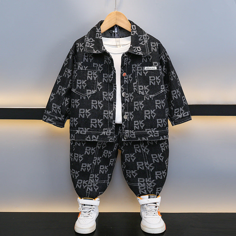 Children's Denim Jacquard Fashion Two-piece Clothing Children's Suit