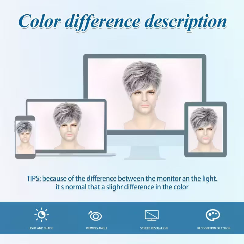 Men's White Split Short Straight Hair Synthetic Men's Wig