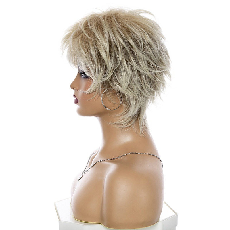 Fashion Curly Golden Lady Light Gold Wig Short Straight Hair