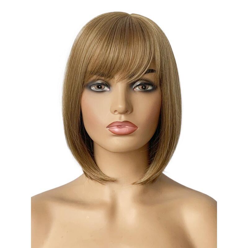 Golden Brown Side Bangs Linen Artificial Scalp Long Straight Wig