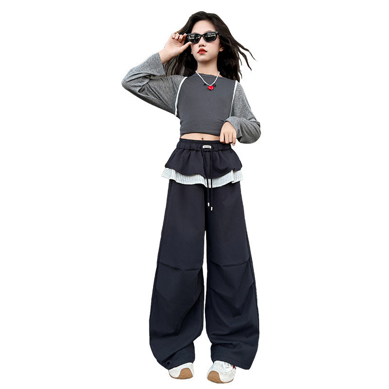 Autumn Clothing Middle Big Early Fashion Stitching Skirt Fart Children's Pants